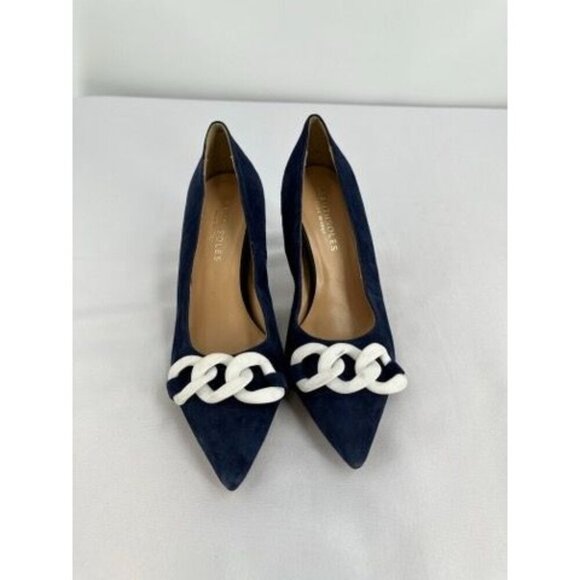 BEAUTIISOLES Claudia Pointed Toe Pump Size 8 In Navy Suede Leather - Picture 1 of 16